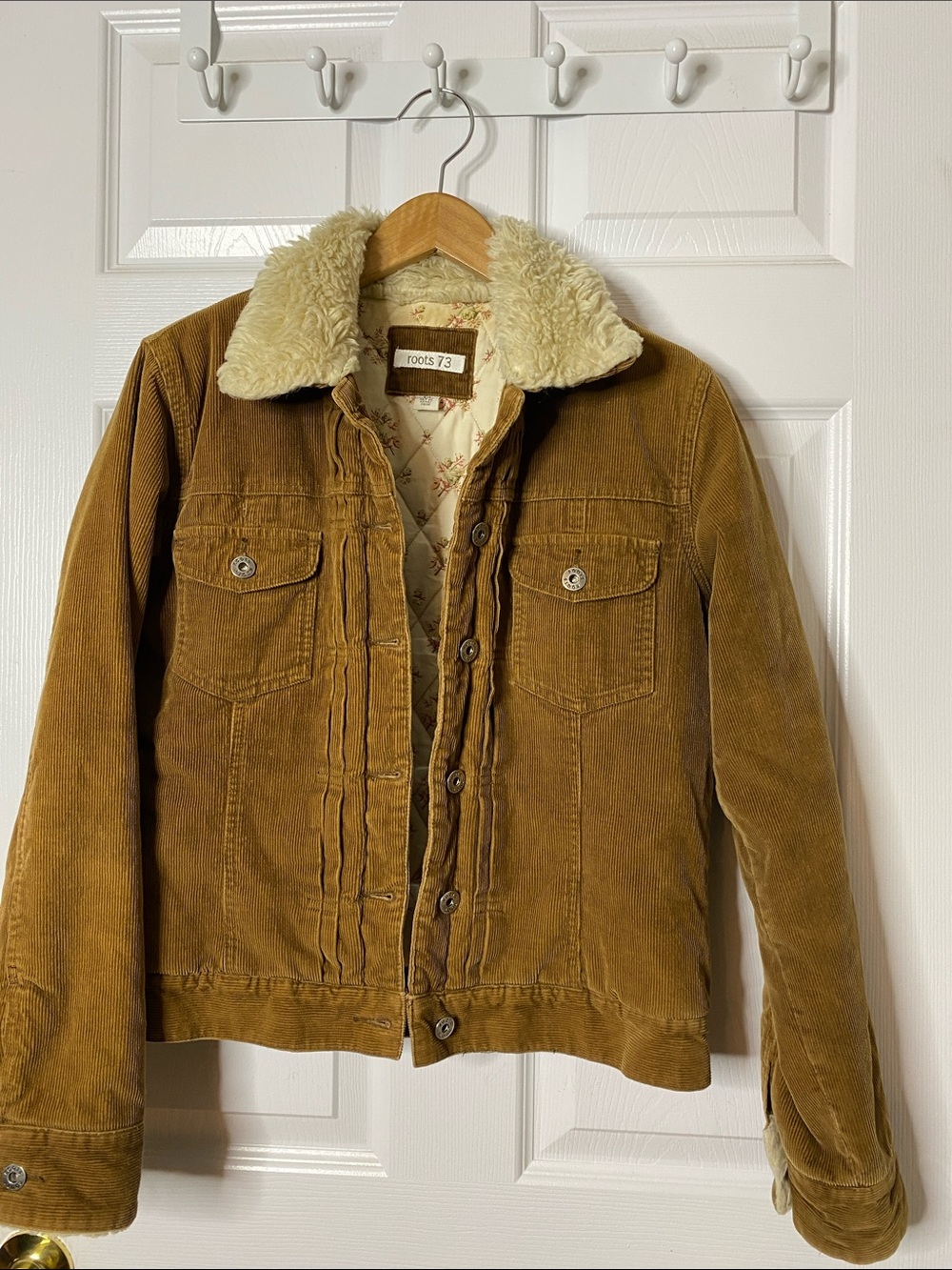 Roots Tan Corduroy Teddy Jacket with Cream Sherpa Collar #10